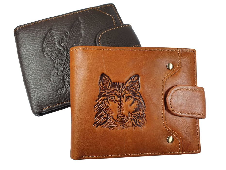 Portofel de piele cu lup sau vultur embosat