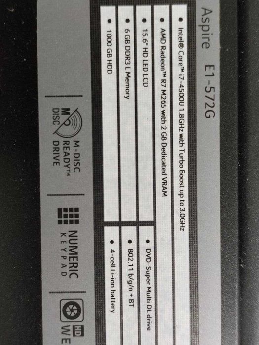 Продам ноутбук Acer Aspire E1-572G