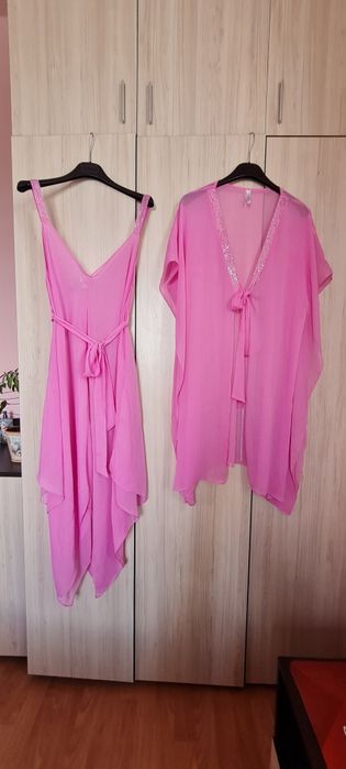 MAGISTRAL плажен розов комплект от рокля и топ/ туника с камъни