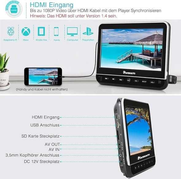 Naviskauto DVD Player auto 10.1", DVD Player portabil,