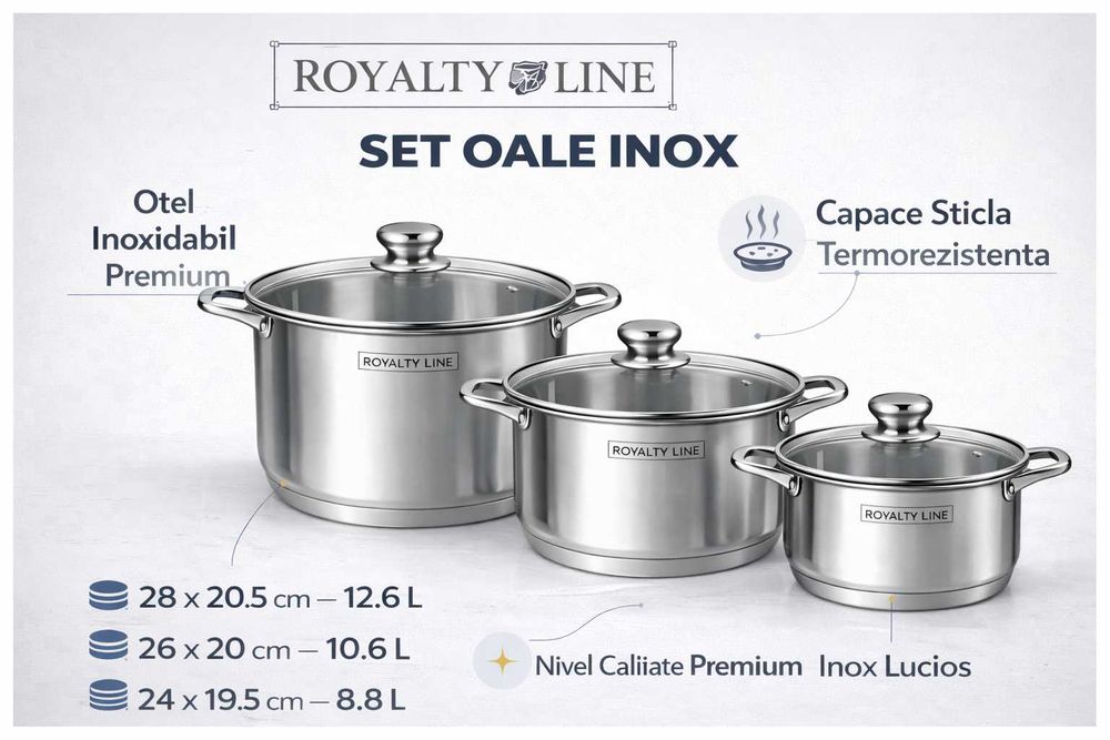 Set oale inox Royalty Line, 6 piese, capace din sticla
