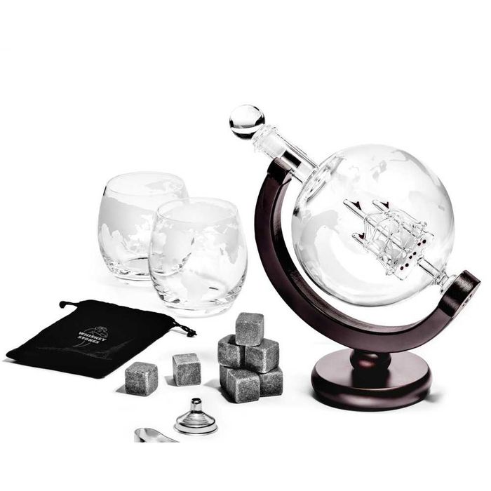 Луксозен комплект за уиски Глобус, бутилка, чаши сет, гарафа, декантер