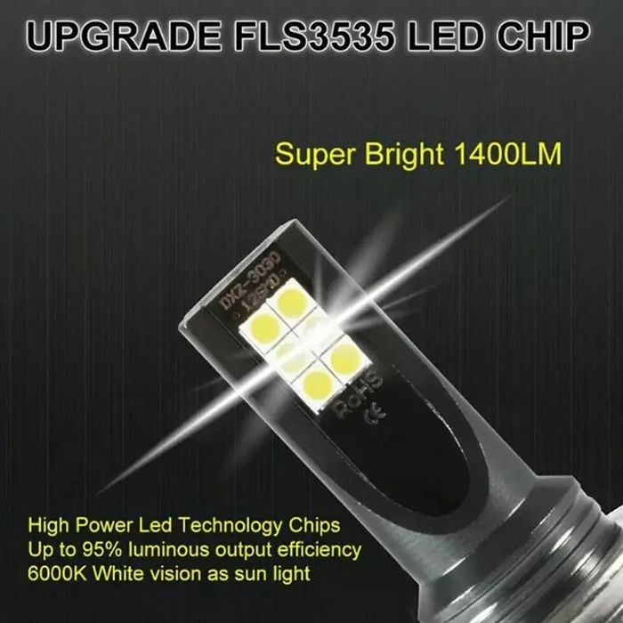 Set 2 becuri LED H8,H9,H11 slim 6000k