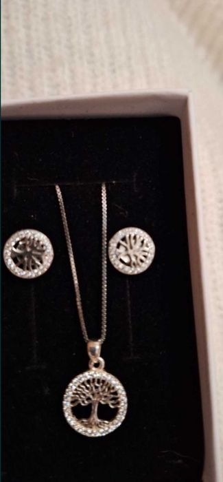 Vând set cercei cu lantic,pandantiv argint,nepurtati,copacul vietii.