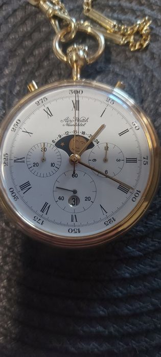 Ceas de Buzunar Aero Watch Neuchatel Moon Phase Chronograph Gold