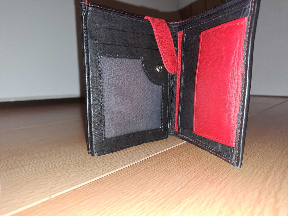Portofel negru SteinMeister piele naturala 12x9 cm