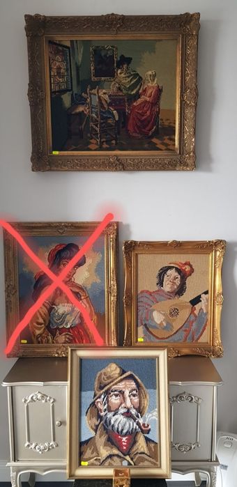 Tablou goblen vechi cu ramă din lemn