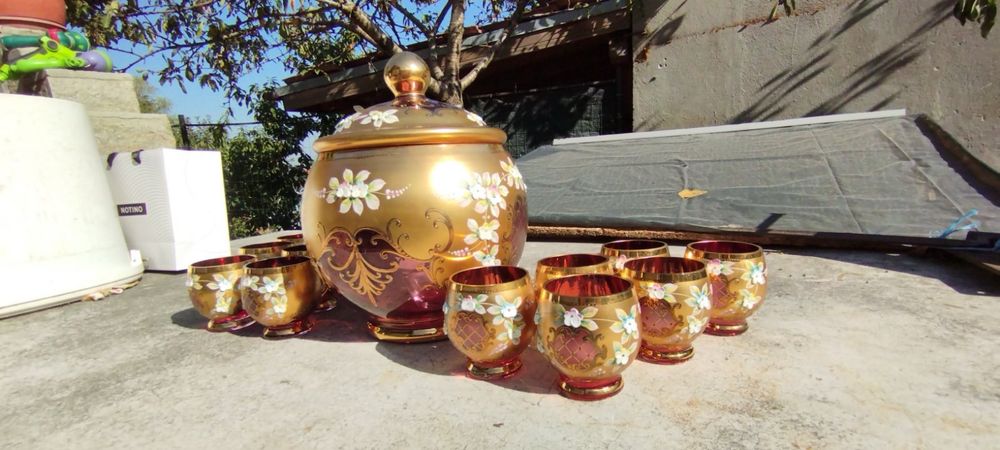 Чехословашки пунш от 24К злато (Czechoslovakian Bohemia Ruby Glass)