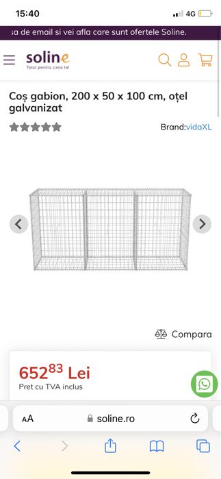 Cos/perete gabion cu capace 200x50x100