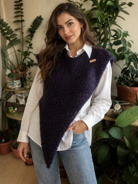 Асиметричен ефектен ръчно изплетен топ