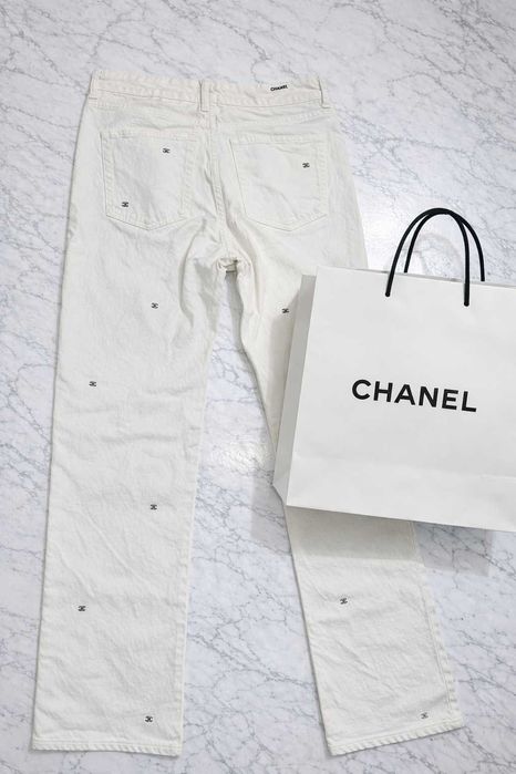 нови дънки слонова кост бели шанел прави панталон дълъг chanel деним