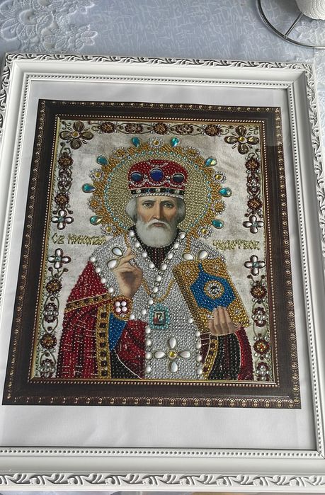 Icoana goblen cu pietricele , Sfântul  Ierarh Nicolae