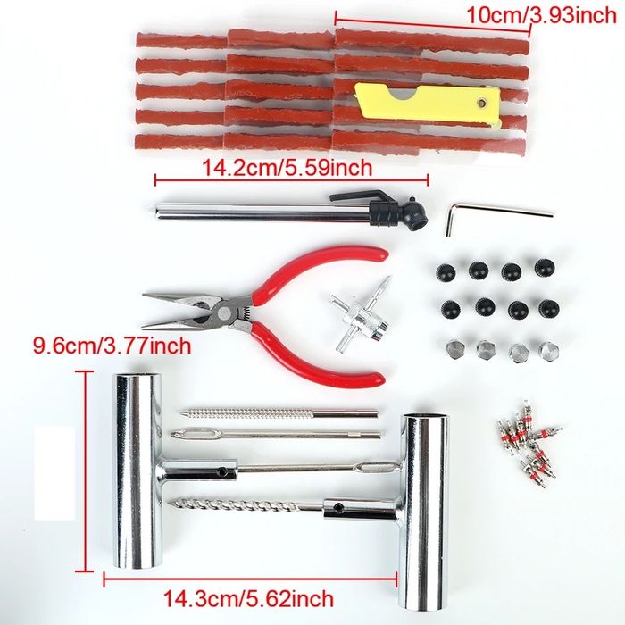 46 Части Ремонтен комплект за спукани гуми Фитили Клещи Капачки