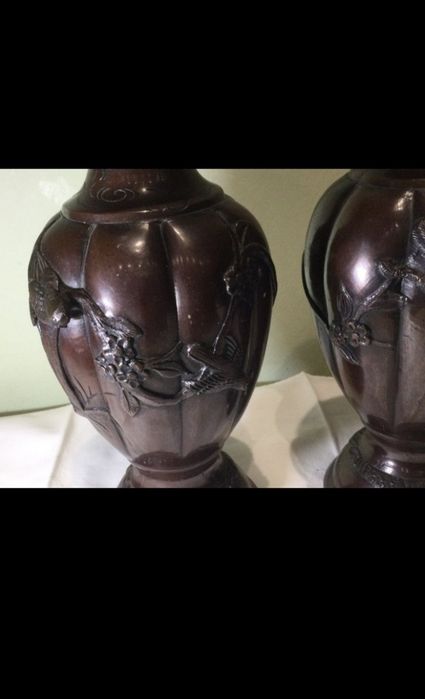 2 vaze japoneze vechi din bronz, Meiji, marcaj Kyoto Murakami