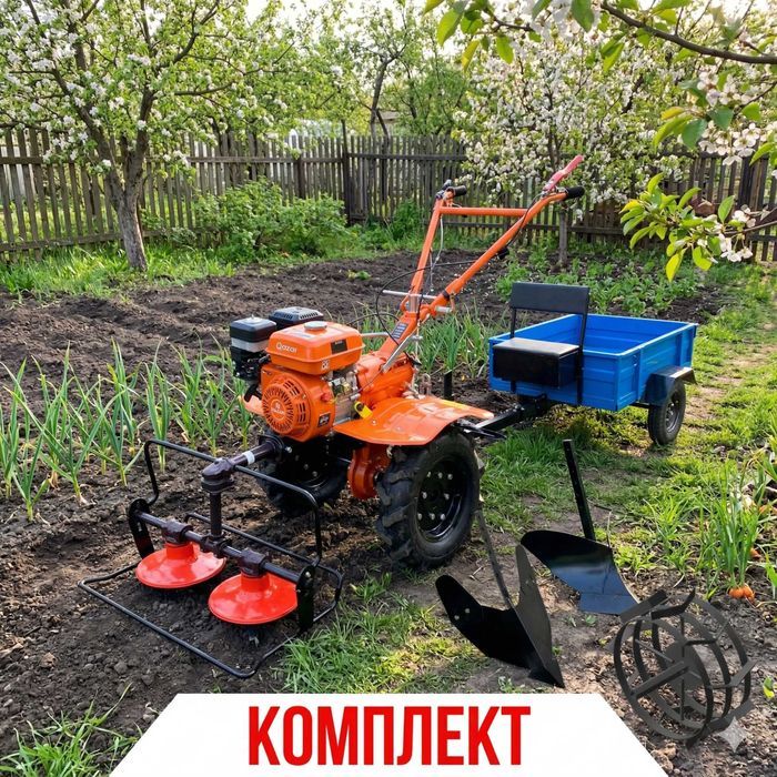 КОМПЛЕКТ Мощный Qazar MS100 MQ — мотоблок + телега + навеска