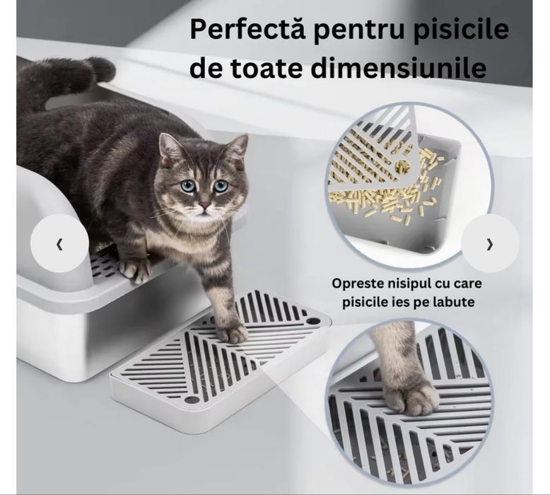 Litieră inox Shaw XL, 40×60 cm, cu ramă înaltă și covoraș