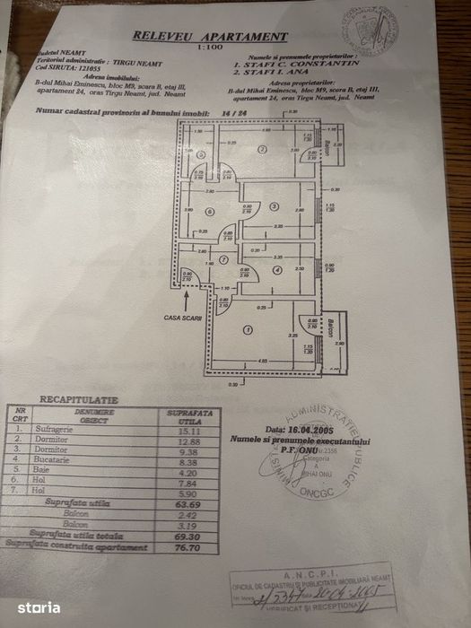 Apartament 3 camere, 2 balcoane și aer condiționat