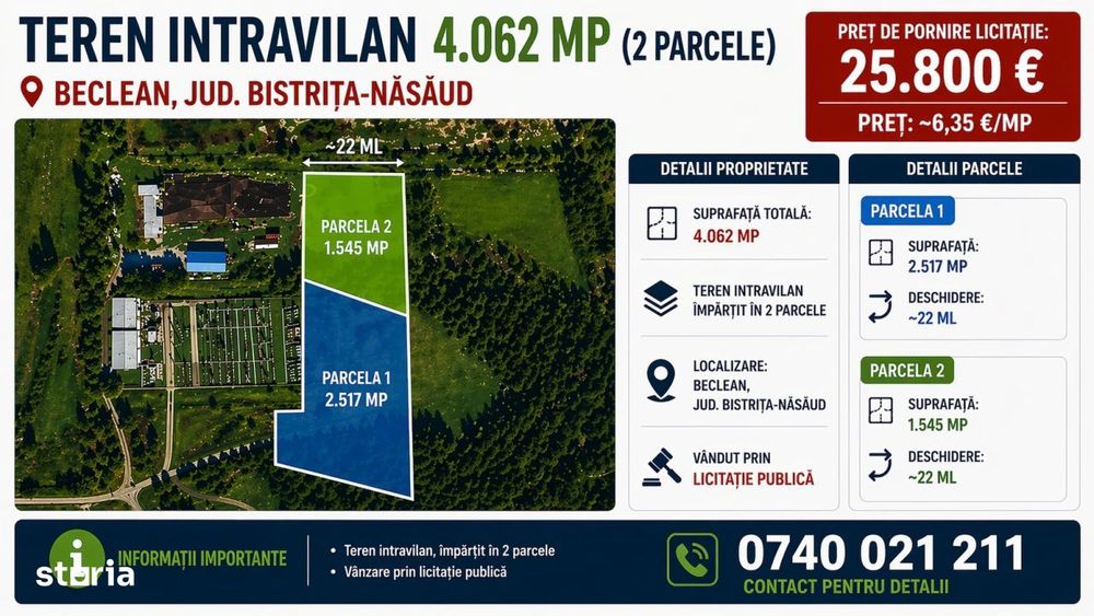 Teren intravilan - 2 parcele - 4.062 mp, Beclean