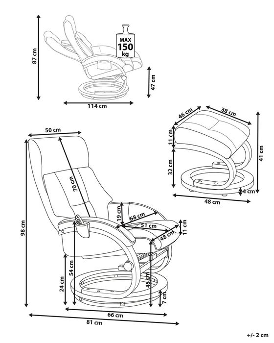 NOU Fotoliu de masaj FORCE, maro inchis, piele ecologică