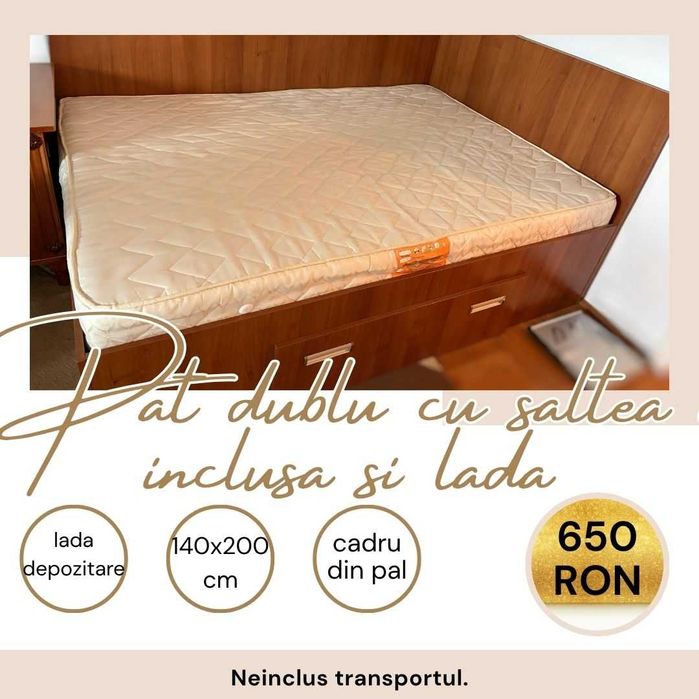 Vand pat 140x200 cm cu saltea inclusa, stare buna