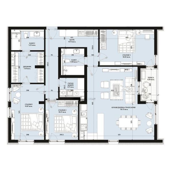 Многостаен апартамент с 3 Паркоместа до ключ в АРИА. АКТ 16.
