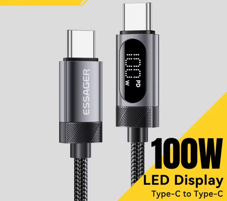 Cablu Incarcare Type C - C Rapid 100W cu Afisaj Negru 110 CM