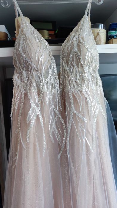 Дизайнерска официална рокля + сватбен букет и кошница