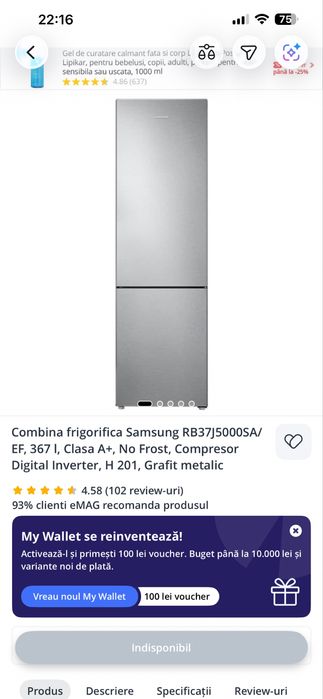 Combina frigorifica samsung 367 l