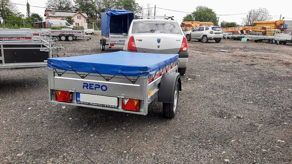 Remorca 750 kg auto mono-ax REPO, noua, garantie, carte RAR
