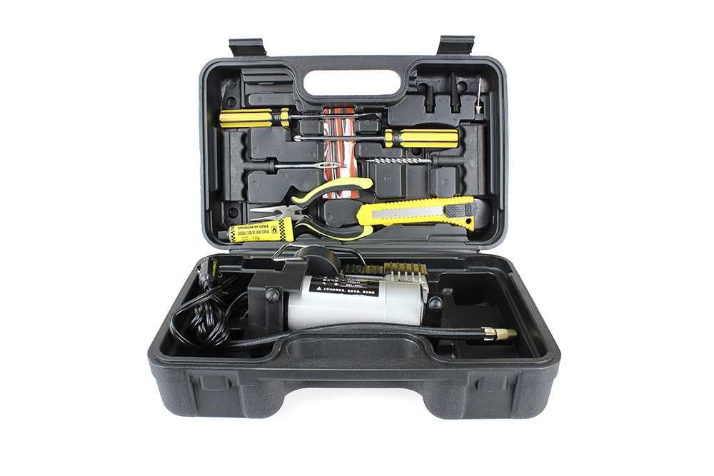 Комплект за ремонт на спукана гума с малък метален компресор