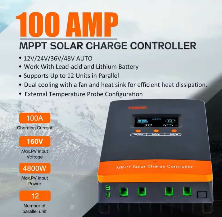 MPPT соларен заряден контролер PowMr 100A – 12V / 24V / 36V / 48V, 160V DC