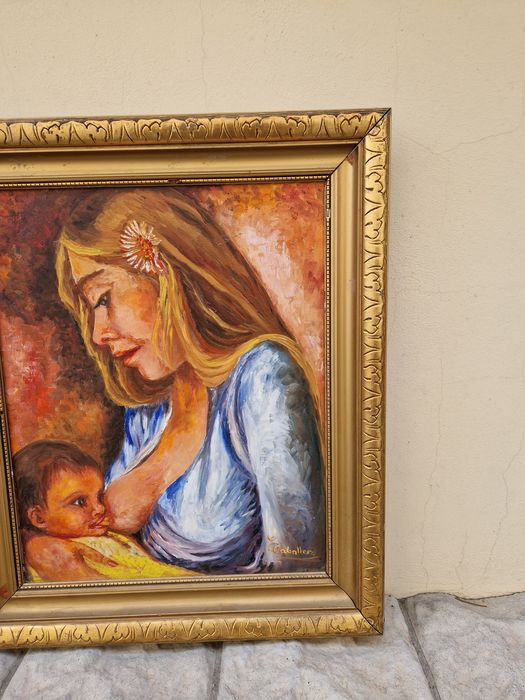 Уникална антикварна испанска картина масло върху платно