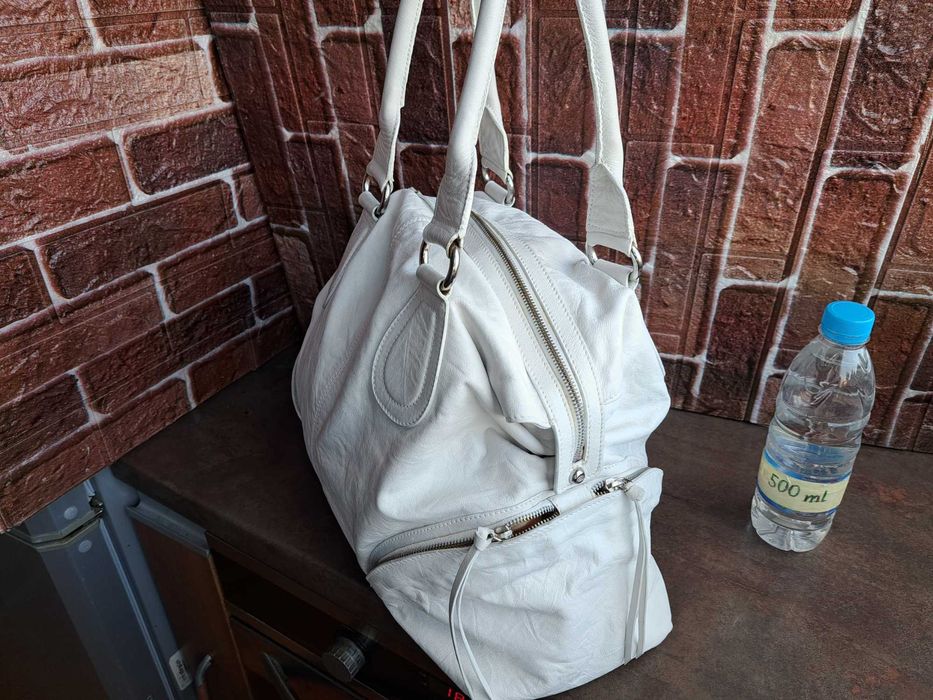 дамска чанта,Fabiana,голяма бяла торба-естествена кожа