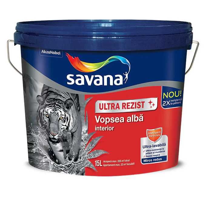 Vopsea superlavabila interior, Savana Ultra Rezist , alba, 15 litri