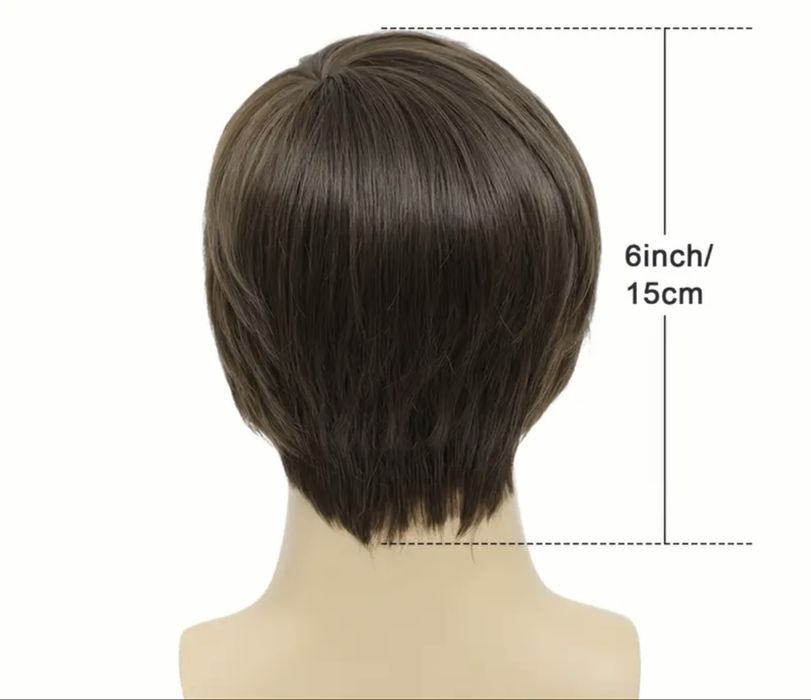 Мъжка къса коса / перука с бретон – кафява, естествен вид