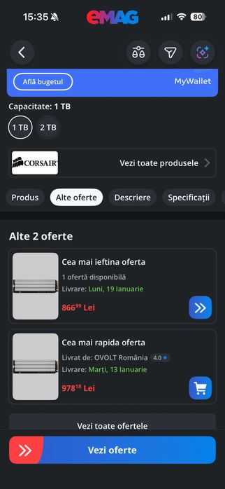 SSD Corsair MP600 Elite 1 TB, Gen 4 PCIe NVME M2, pentru PS5 dar si PC