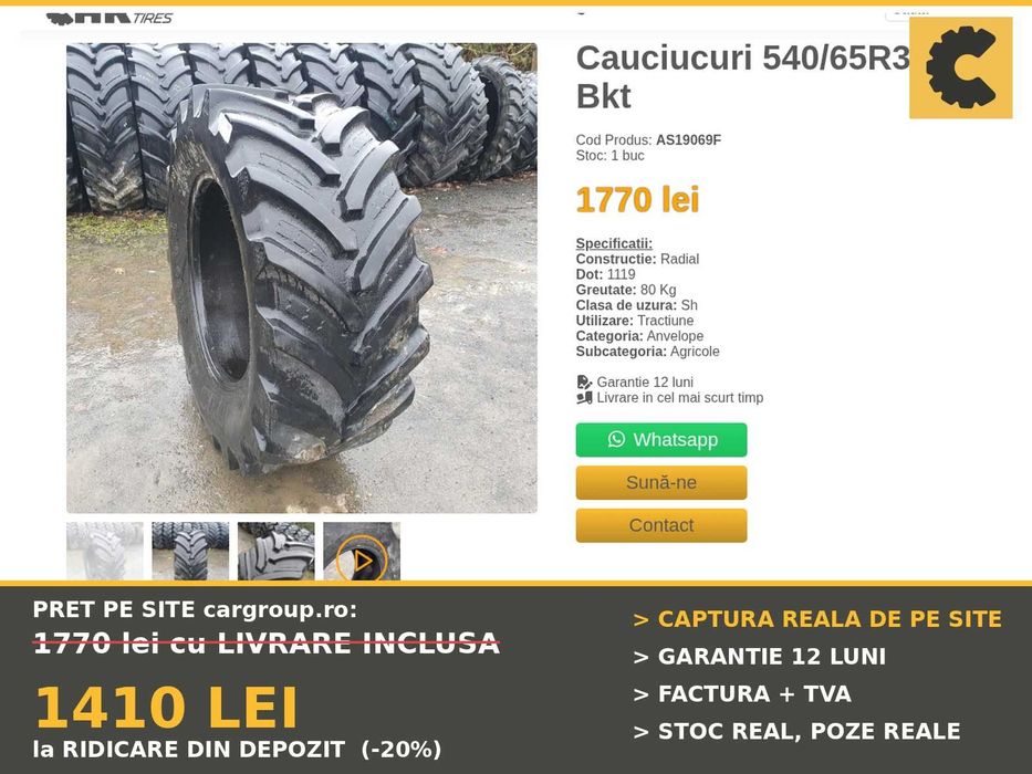Cauciucuri 540/65R30 BKT Anvelope Tractor Fata SH GARANTIE Factura