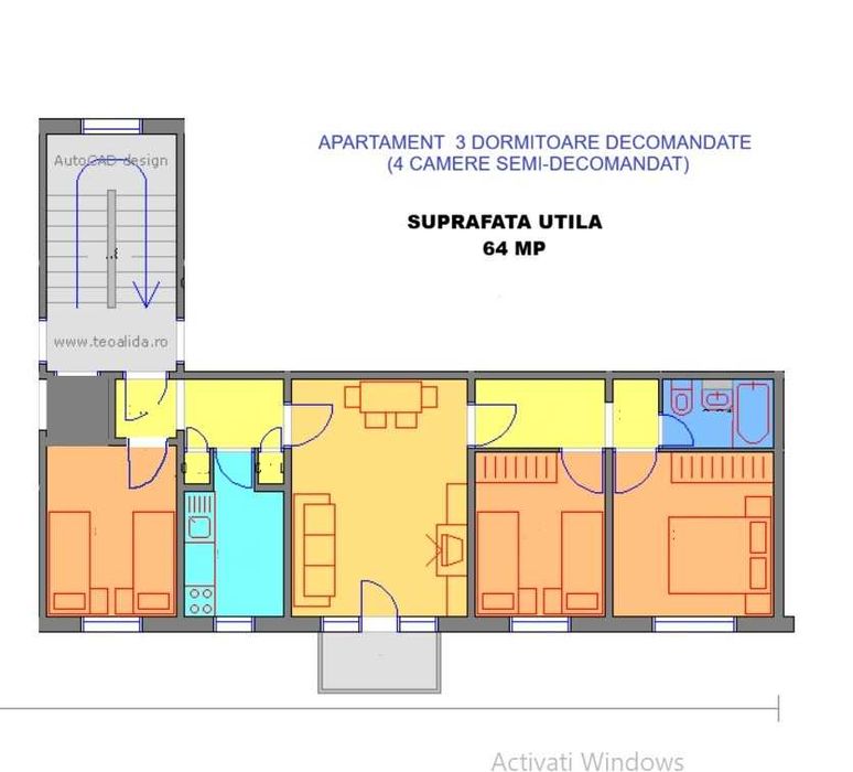Ap 3 dormitoare decomandat PF