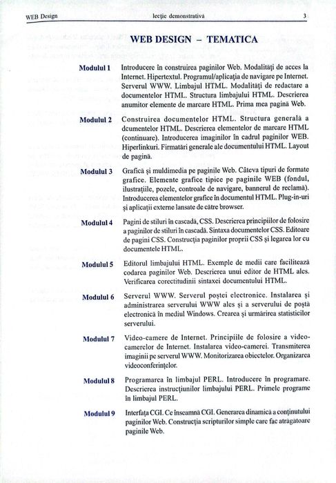Curs Web Design Eurocor - Lecție Demonstrativă și Tematică Module