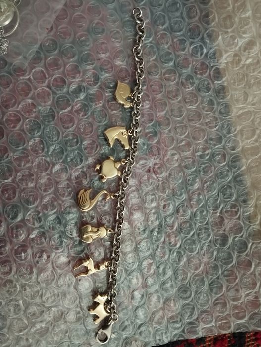 Brățară din argint cu elemente din argint aurit animăluțe