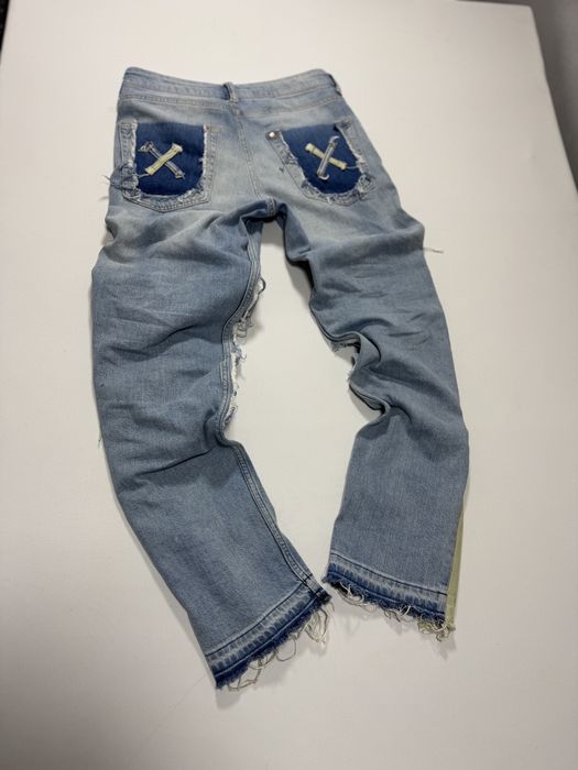 Blugi reworked patchwork flared blue & green