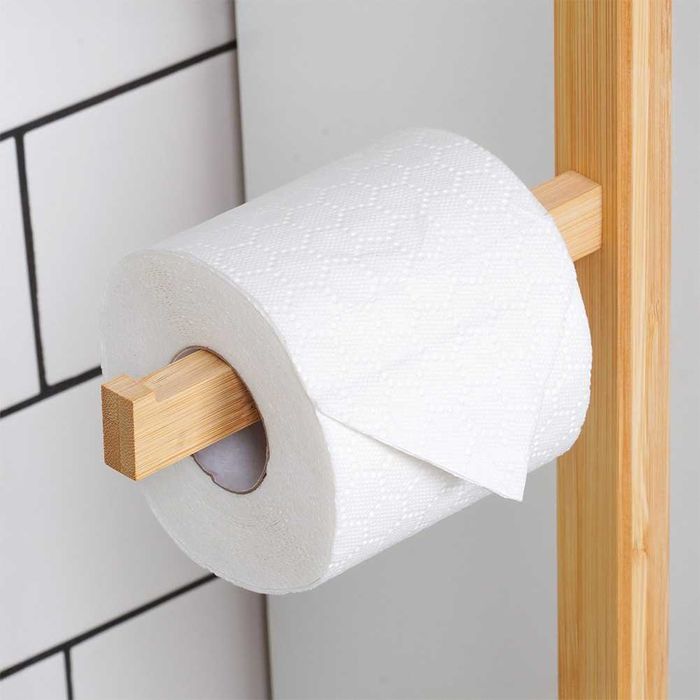 Стойка за тоалетна хартия с място за резервни ролки, бамбук 70 cm