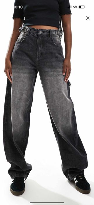 Сиво-черни дънки bershka baggy тип балон, регулируема талия