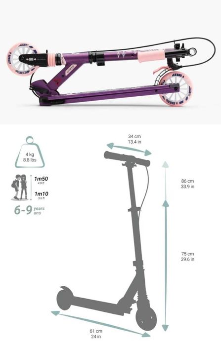 Trotinetă cu Suspensii şi Frâne pe Ghidon Mid 5 Violet Copii