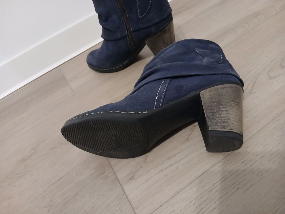 Botine/Ghete damă  piele întoarsă indigo