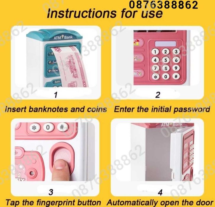 ПРОМО! Детска Касичка Сейф за Банкноти Монети Парола Пръстов Отпечатък