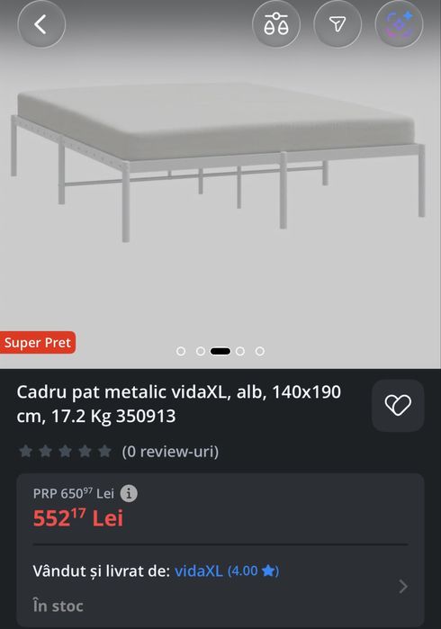 Cadru pat otel 140x190 vidaXL