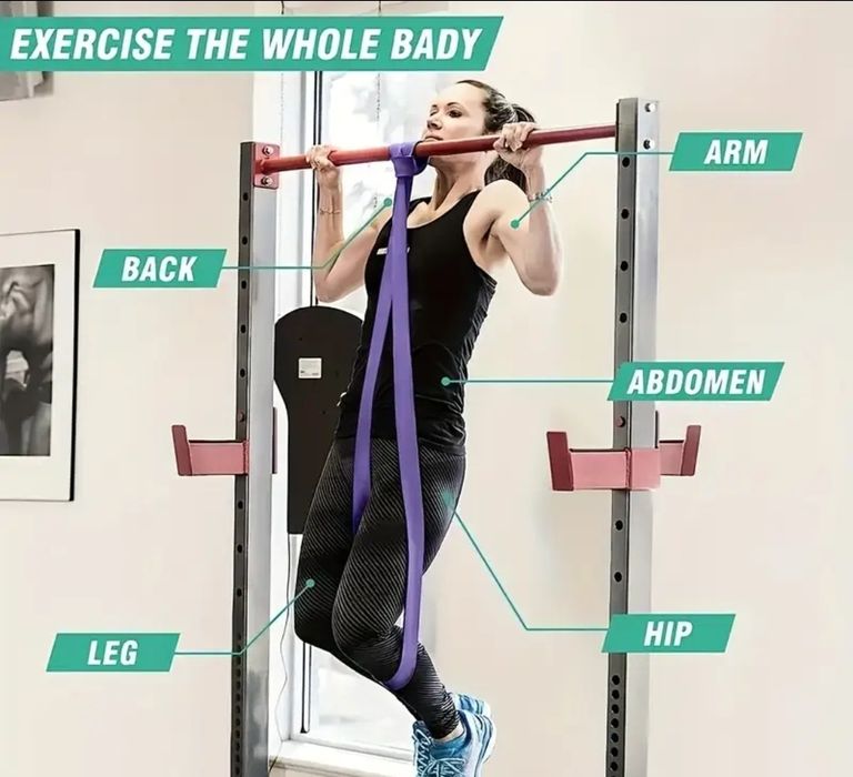 Лилав плосък ластик фитнес до 45 кг тренировки йога стречинг упражнени