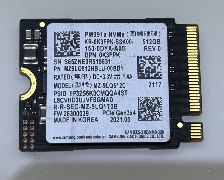 Ssd nvme 521 gb samsung