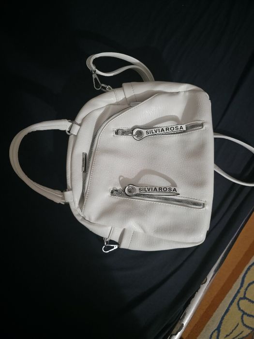 Geantă damă Silvia Rosa, albă, piele ecologică, spațioasă